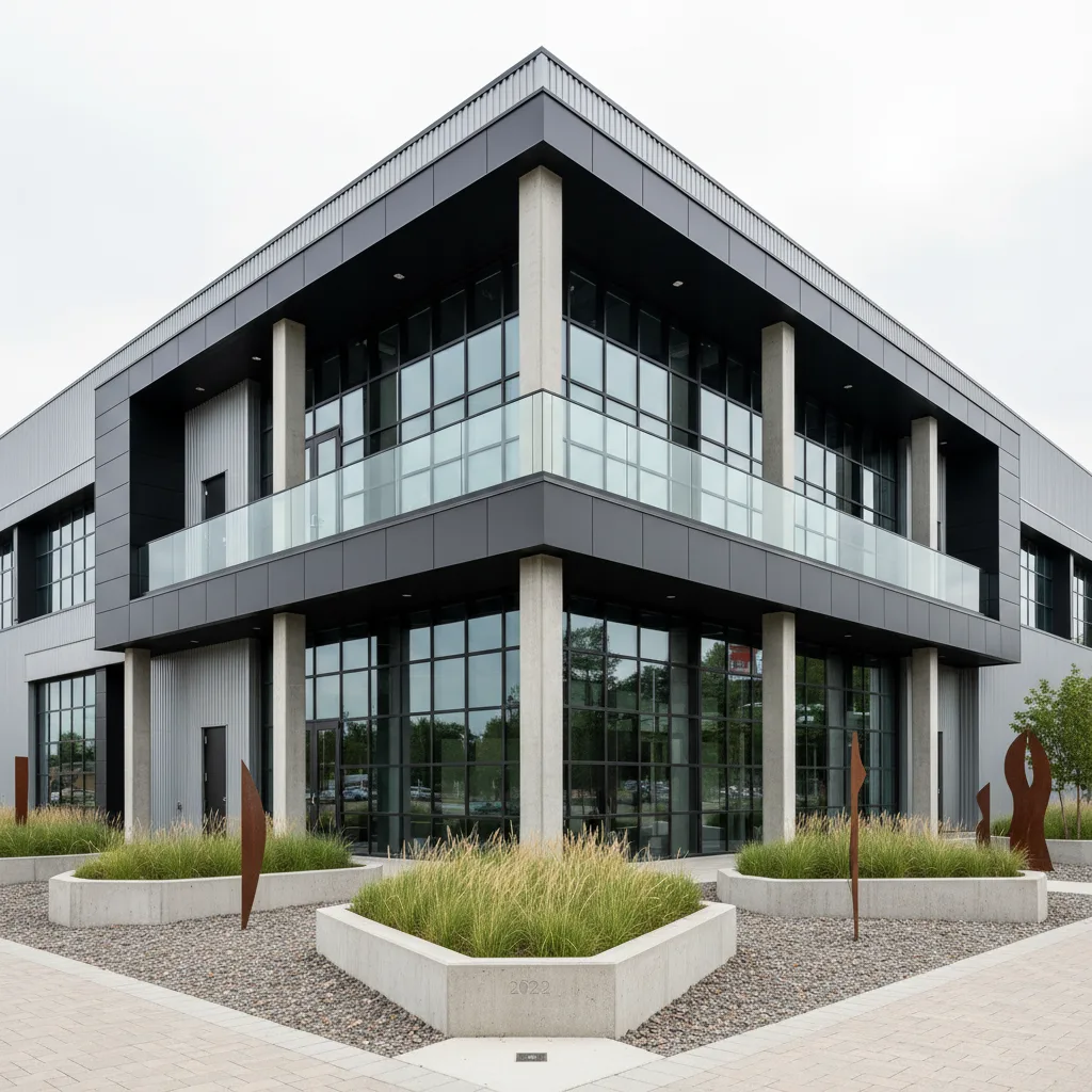 Modern industrial building exterior, 2022